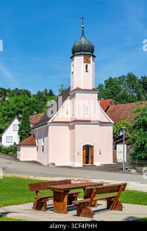 The abbot of Zwiefalten Monastery had the chapel of the Assumption of Mary in Lauterach built in 1601 by the stonemason Georg Rümelin from Dettingen / Erms. The high altar dates from 1650 and the altarpiece was painted in 1850, depicting the death of Mary. Stock Photo