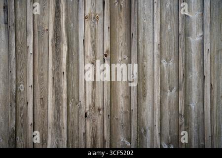 Gray weathered wall made of wooden planks. Weathered wooden background. Top view with space for text. Stock Photo