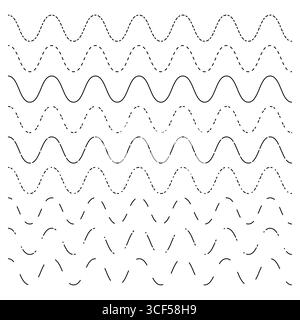 Wavy dotted line pattern. Seamless ripple texture. Abstract dashed wave. Vector motion illustration. Stock Vector