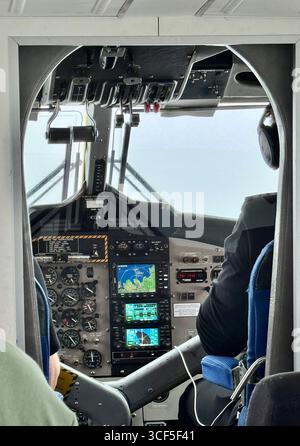 In flight on a small plane in northern Iceland. Stock Photo