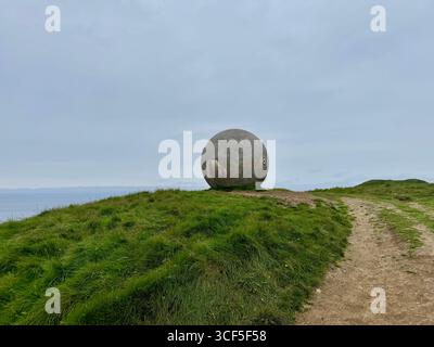 Orbis et Globus sphere marks where the Arctic Circle crosses through Iceland on Grimsey Island. Stock Photo