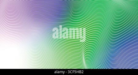 Dynamic interplay of wavy lines in a gradient of colors ranging from purple to green and blue. Stock Vector