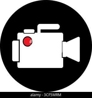 Video Camera Icon with Red Dot - White/Transparent and Black Circle Stock Vector