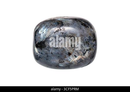 Closeup polished larvikite stone (blue pearl granite, black labradorite) a variety of an igneous rock (monzonite) Stock Photo