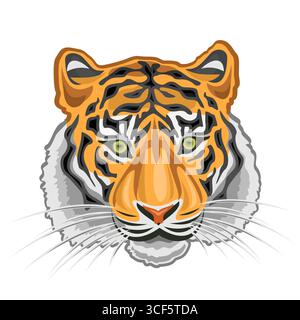 Royal Bengal Tiger Head, one of the most iconic and powerful tigers in the world with unique stripe pattern on white background, national animal of In Stock Vector