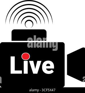 Live Broadcast Icon - Person with Microphone and Signal Stock Vector