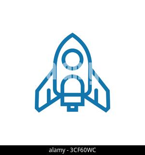 Simple Line Vector Rocket Icon in blue on white background Stock Vector