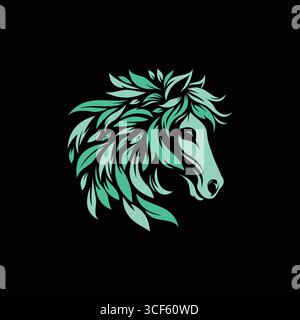 Vector Green Horse Head in green sea on black background Stock Vector