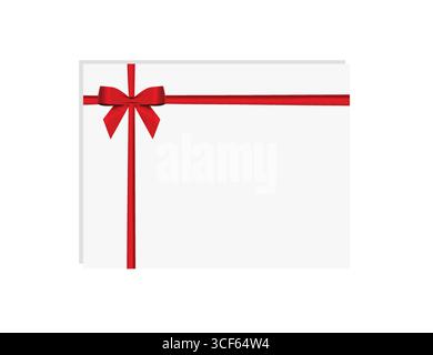White Card Decorated with Red Ribbon Bow for Celebration and Gift Wrapping. Stock Vector