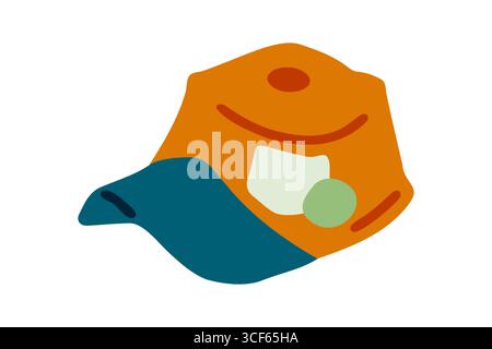 Colorful Cartoon Baseball Cap Illustration. Orange baseball cap in flat cartoon style. Simple colorful illustration on white background. Stock Vector