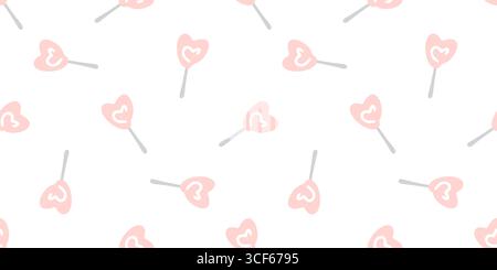 Seamless Pink Heart Candy Pattern. Pink heart shaped candies in flat cartoon style. Seamless romantic pattern on white background. Stock Vector