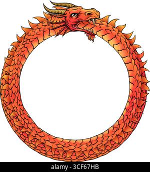 Ouroboros Circle Dragon Eating Circular Tail Stock Vector