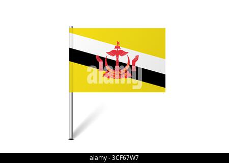 Brunei flag - map pin flag representing a country cultural identity and heritage. The essence of national pride and unity. Map pin flag stuck in a white background Stock Vector