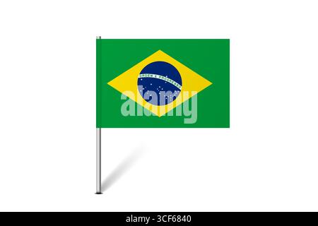 Brazil flag - map pin flag representing a country cultural identity and heritage. The essence of national pride and unity. Map pin flag stuck in a white background Stock Vector