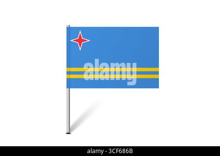 Aruba flag - map pin flag representing a country cultural identity and heritage. The essence of national pride and unity. Map pin flag stuck in a white background Stock Vector