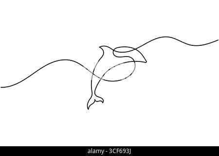 Dolphin continuous one line drawing minimalist style outline illustration on white background Stock Vector