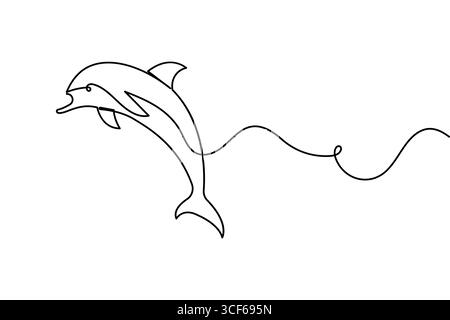 Dolphin continuous one line drawing minimalist style outline illustration on white background Stock Vector