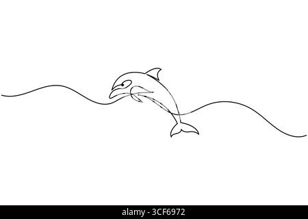 Dolphin continuous one line drawing minimalist style outline illustration on white background Stock Vector