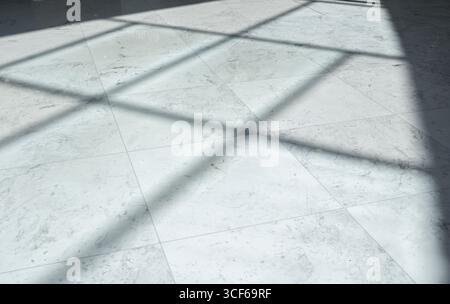 Marble floor with shadows by window and sunlight on surface, top view Stock Photo