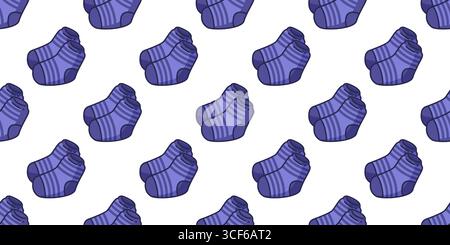 Seamless Purple Striped Sock Pattern. Seamless pattern with purple striped socks in cartoon flat style. Fun accessory illustration on white background Stock Vector
