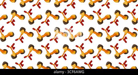 Seamless pattern with cartoon kids scooters in bright flat style. Playful children transport illustration on white background. Stock Vector