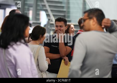Pupils at Solihull School in Solihull receiving their GCSE results. Hundreds of thousands of pupils in England, Wales and Northern Ireland are receiving grades to help them progress to sixth form, college or training. Picture date: Thursday August 21, 2025. Stock Photo