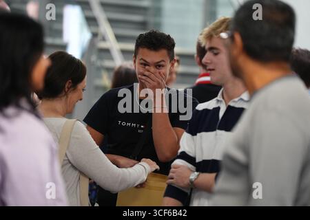 Pupils at Solihull School in Solihull receiving their GCSE results. Hundreds of thousands of pupils in England, Wales and Northern Ireland are receiving grades to help them progress to sixth form, college or training. Picture date: Thursday August 21, 2025. Stock Photo