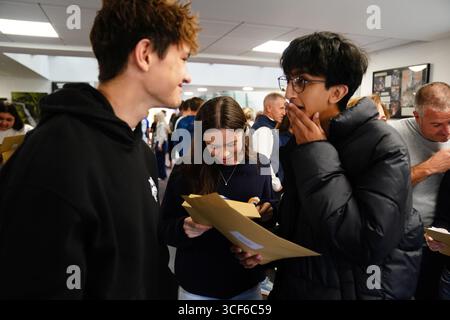 Pupils at Solihull School in Solihull receiving their GCSE results. Hundreds of thousands of pupils in England, Wales and Northern Ireland are receiving grades to help them progress to sixth form, college or training. Picture date: Thursday August 21, 2025. Stock Photo