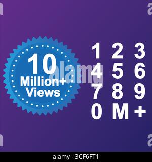 Complete million views pack with editable vector greeting artwork in gradient backgrounds, perfect for social media milestones and celebration designs Stock Vector