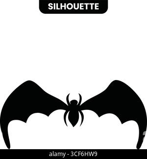 A unique and creepy black bat icon with a spider on its body, ideal for adding a frightful touch to Halloween-themed art and graphics. Stock Vector