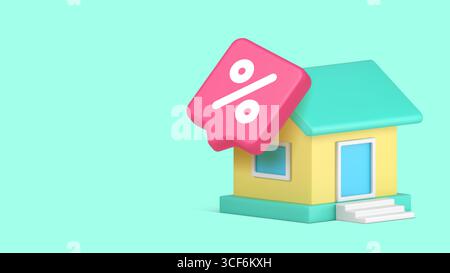 Colorful house topped with a pink percent sign representing mortgage, real estate, and home financing concepts in a clean modern digital style suitabl Stock Vector