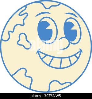Cute smile globe Earth planet cartoon character contoured vector flat illustration. Happy adorable minimalist global cartography map ecology environme Stock Vector