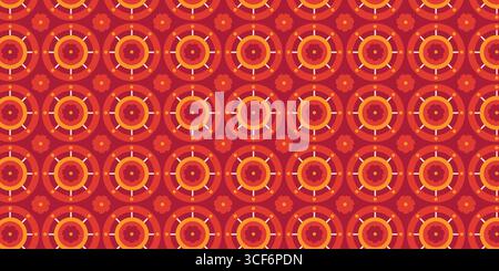 Geometric Circular Floral Seamless Pattern with Red and Orange Mandala Motifs. Traditional decorative textile design, ideal for wallpaper, fabric Stock Vector
