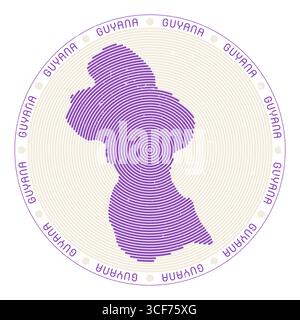 Guyana shape radial arcs. Country round icon. Guyana logo design poster. Powerful vector illustration. Stock Vector