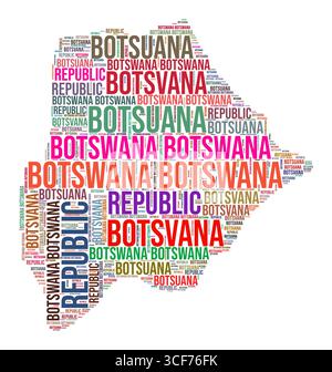Botswana country shape word cloud. Typography style country illustration. Botswana image in text cloud style. Vector illustration. Stock Vector