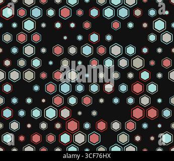 Honeycomb mosaic background. Multicolored geometric elements of varied size. Bold rounded hexagons mosaic pattern with inner solid cells. Stock Vector