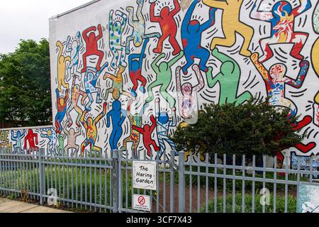 Philadelphia, PA, USA-June 17, 2025; Mural We the Youth by Keith Haring in Point Breeze painted in 1987 with high school students with full restoratio Stock Photo