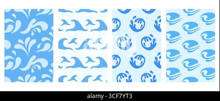 Abstract blue ocean waves cover backgrounds set Stock Vector
