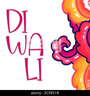 Bright Diwali poster with swirling orange and pink patterns forming a decorative border on a clean white background. The festive word Diwali stands ou Stock Vector