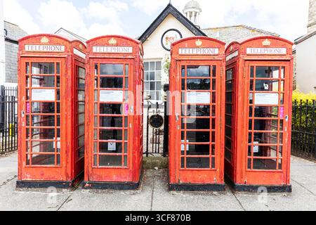 Red phone boxes, telephone box, phone booth,telephone, box, boxes, Truro, Cornwall, UK, England, phoneboxes, phone box, Stock Photo