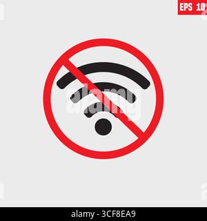 No WIFI signal icon. Wireless Network icon. WIFI zone. Red prohibition sign. Stop symbol Stock Vector