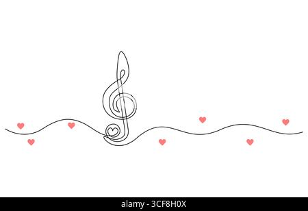 Simple continuous line drawing of a treble clef, symbolizing music, Continuous editable line drawing of treble clef. One line drawing of treble clef Stock Vector