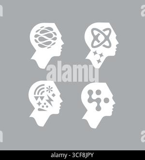 Human head profile view set drawing in artificial intelligence style with light color on grey background Stock Vector