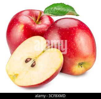 Ripe red apples with yellow spots and apple slice on white background. File contains clipping path. Stock Photo