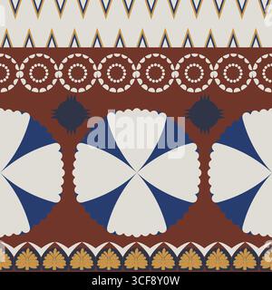 Seamless pattern with circle flowers and palm tree ornament; Stock Vector
