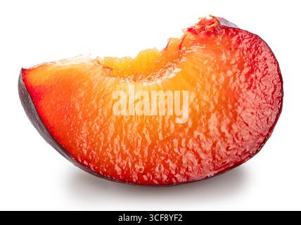 Ripe chinese plum slice isolated on white background. File contains clipping paths. Stock Photo