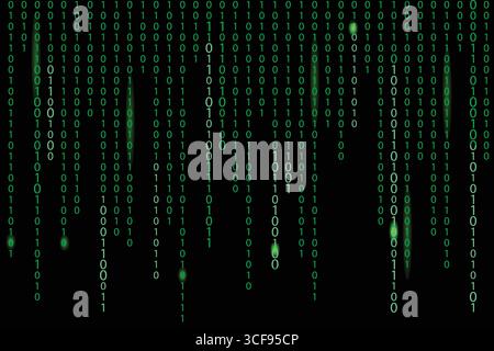 Blue digital binary code streams falling on black background, futuristic cyber matrix style Stock Vector