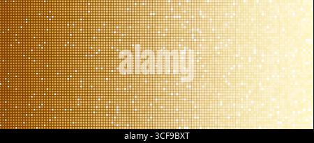 Gold glitter shiny digital shimmer mosaic background. Glowing pixel grid texture glowing pixels for festive banner, tech pattern, New Year party Stock Vector