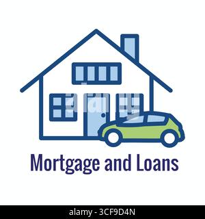 Mortgage Loan Icon with Car Loan House Design Stock Vector