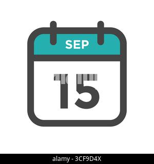 September 15 Calendar Day or Calender Date for Deadline and Appointment Stock Vector